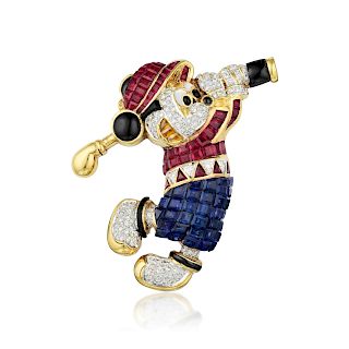 Mickey Mouse Sapphire Ruby and Diamond Brooch