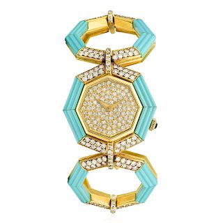 DeLaneau Diamond and Turquoise Watch