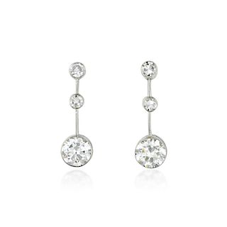 Art Deco Platinum Diamond Dangling Earrings