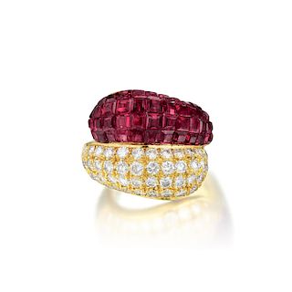 An Invisible-Set Ruby and Diamond Crossover Ring