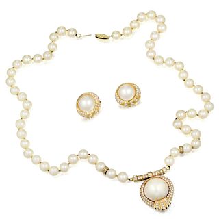 A Group of 14K Gold and Cultured Pearl Jewelry