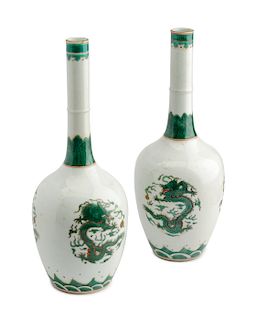 A Pair of Chinese Famille Verte Porcelain Vases Height 11 1/2 inches.
