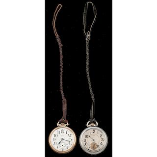 Elgin Open Face Pocket Watches With Leather Cords