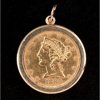 1880 Half Eagle Coin Pendant