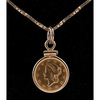 1850 Liberty Head Gold Dollar Coin Necklace