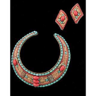 M & J Hansen Designs Collar Necklace and Earrings Ca. 1989