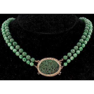 Jade Bead Double Strand Necklace