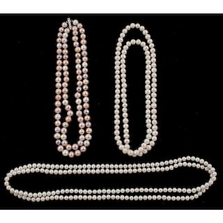 Cultured Pearl Necklaces, Lot of Three