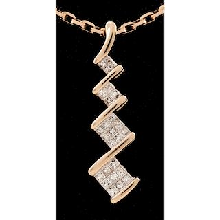 14k Gold Invisible Set Diamond Pendant Necklace