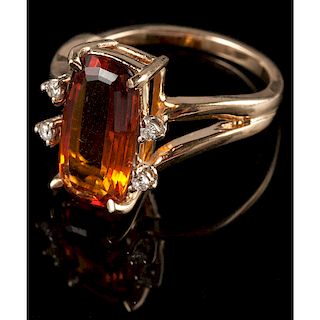 14k Gold Citrine and Diamond Ring