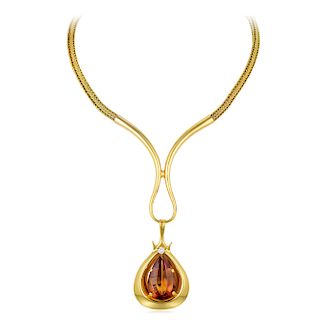 A Gold Citrine and Diamond Necklace
