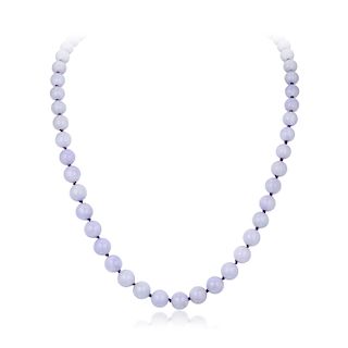 A Natural Lavender Jade Bead Necklace