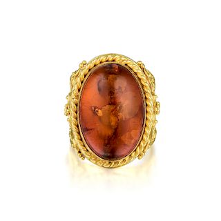 A 22K Gold Amber Ring