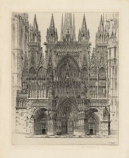 John Taylor Arms - Lace in Stone, Rouen Cathedral - Original, Signed Etching
