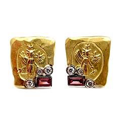 Seiden Gang 18k Yellow Gold Diamond Tourmaline Earrings
