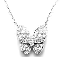 Van Cleef & Arpels 18k White Gold Diamond Butterfly Papillon Necklace