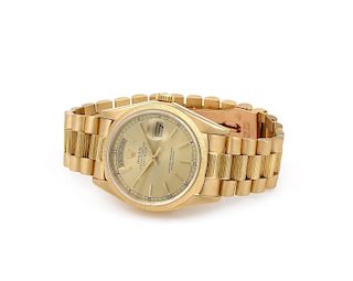 Rolex 18K Yellow Gold Day Date with Bark Bracelet 18078