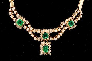 14K Gold Emeralds & Diamonds Necklace
