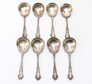 Gorham Silver Old Baronial Bouillon Soup Spoons, 8