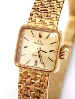 18K Gold Omega Geneve Lady's Bracelet Wrist Watch