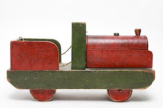 Primitive Folk Art Wood Locomotive Pull Toy