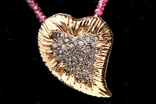 14K Gold & Diamonds Heart Pendant w Ruby Necklace