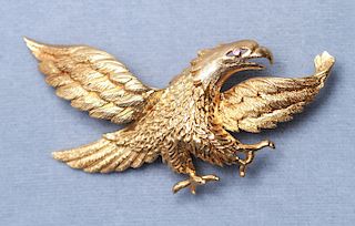 14K Gold & Ruby American Eagle Brooch