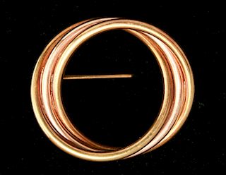 14K Yellow & Rose Gold Entwined Circles Brooch
