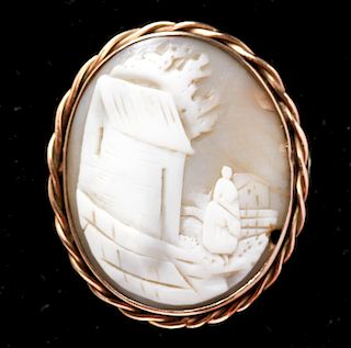 Victorian 14K Gold Carved Shell Cameo Brooch