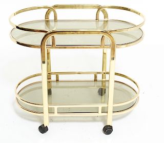 Modern Gold-Tone Metal & Glass Oval Bar Cart