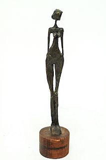 Modern Bronze Standing Woman Sculpture