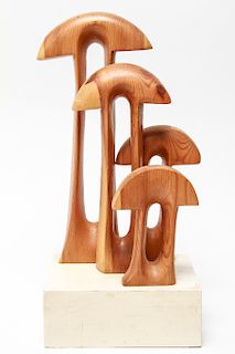 Tabletop Wood Sculpture, "4 Funny Mushrooms," 1981