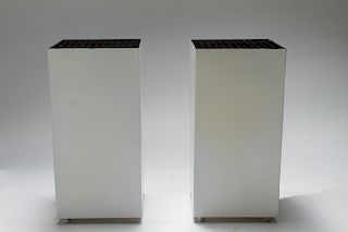 Mid-Century Cream Aluminum Cube Table Lamps, Pair