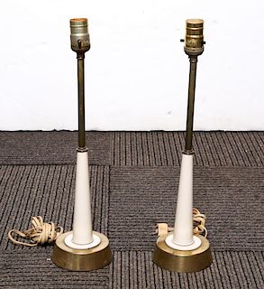 Mid-Century Modern Brass & Enamel Table Lamps, Pr