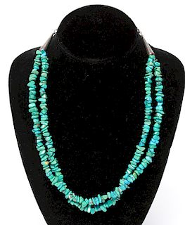 Southwest Silver Double Strand Turquoise Necklace