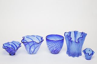 Scandinavian Blue Art Glass Vases, 5 Pcs