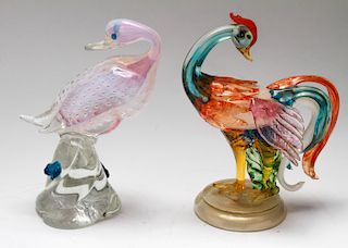 Murano Glass Duck & Phoenix Bird Figurines