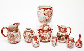 Japanese Kutani Ware Porcelain Vessels, 9 Pcs