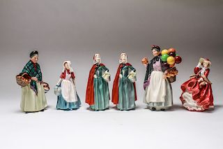 Royal Doulton Porcelain Figurines of Women, 6 Pcs