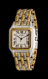 A Stainless Steel and 18 Karat Yellow Gold Panthere Wristwatch, Cartier,