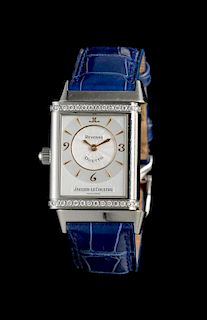 A Stainless Steel, Diamond and Mother-of-Pearl Reverso Duetto Wristwatch, Jaeger LeCoultre,