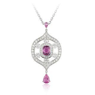 A Pink Sapphire and Diamond Pendant/Necklace