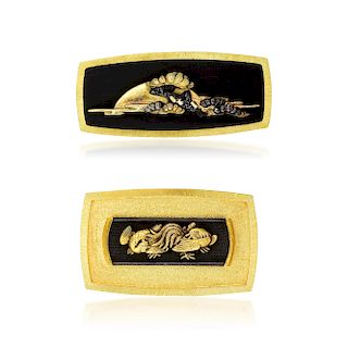 Two Menuki and Potter & Mellen 14K Gold Brooches