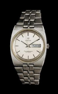 A Stainless Steel Day-Date Constellation Wristwatch, Omega,
