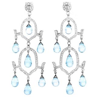 Blue Topaz, Diamond and 18K Gold Earrings