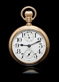 A Gold Filled Open Face Pocket Watch with Power Reserve, Elgin,