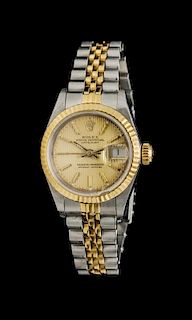 A 18 Karat Yellow Gold and Stainless Steel Ref. 69173 Datejust Wristwatch, Rolex,