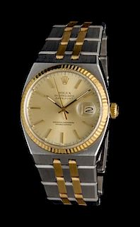 A Stainless Steel and Yellow Gold Ref. 17013 Oysterquartz Datejust Wristwatch, Rolex,