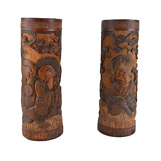 Japanese Carved Bamboo Brush Pots