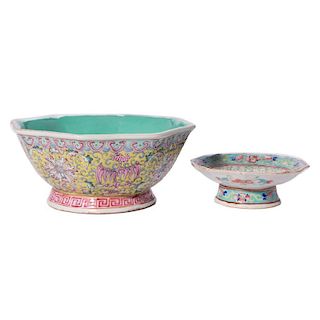 Two polychrome Chinese bowls.